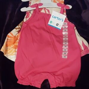 Carter's 2 Piece Pink Baby Romper/Floral Sundress. Size 3 Mos